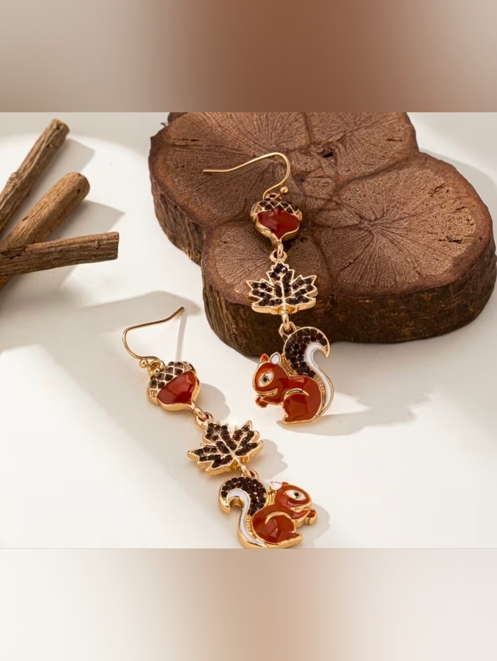 $8 Each Or Bundle 5/$20 Gold-Tone Brown Squirrel & Maple Leaf Drop Earrings
